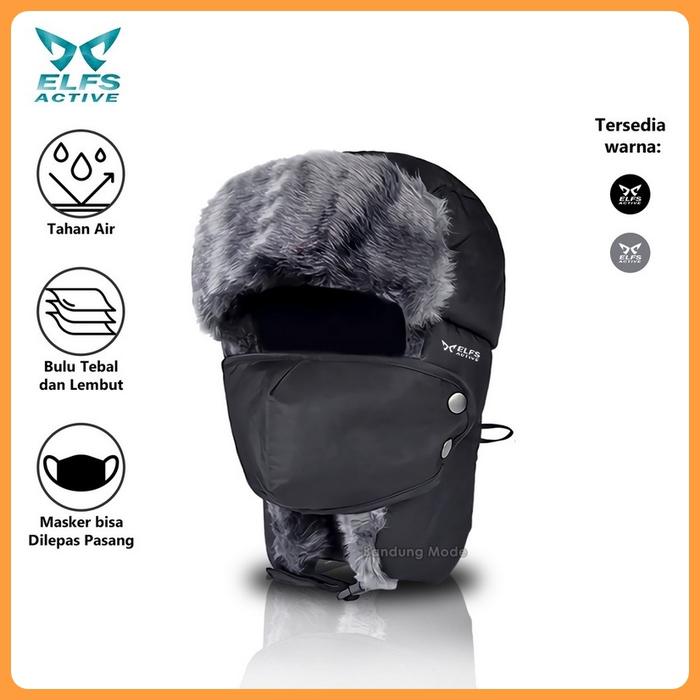 Gambar Topi Kupluk Winter Bulu Tebal + Masker / Beanie Ushanka Rusia Premium - BLACK dari Denn Pram undefined Tokopedia