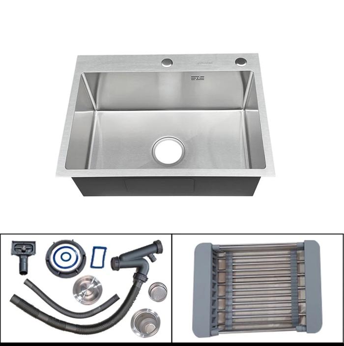 Gambar bak cuci piring stainless 6045 sus 304 kitchen sink kotak 1 lubang - Body sink Only dari JR Sanitary undefined Tokopedia