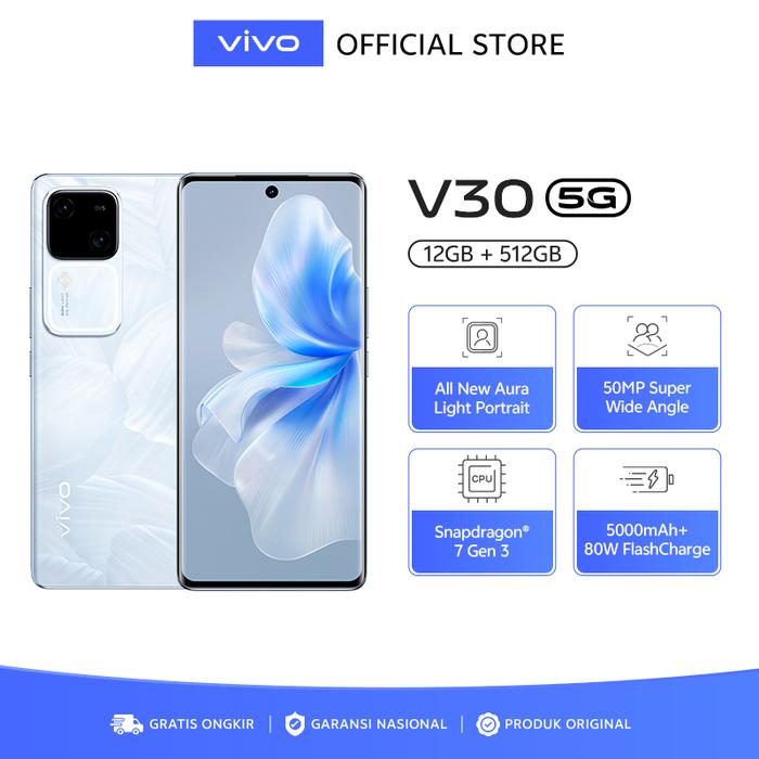 Gambar vivo V30 5G (12+12GB/512GB) - Aura Light Portrait, 80W FlashCharge - VV168NRML - Putih dari vivo Indonesia undefined Tokopedia