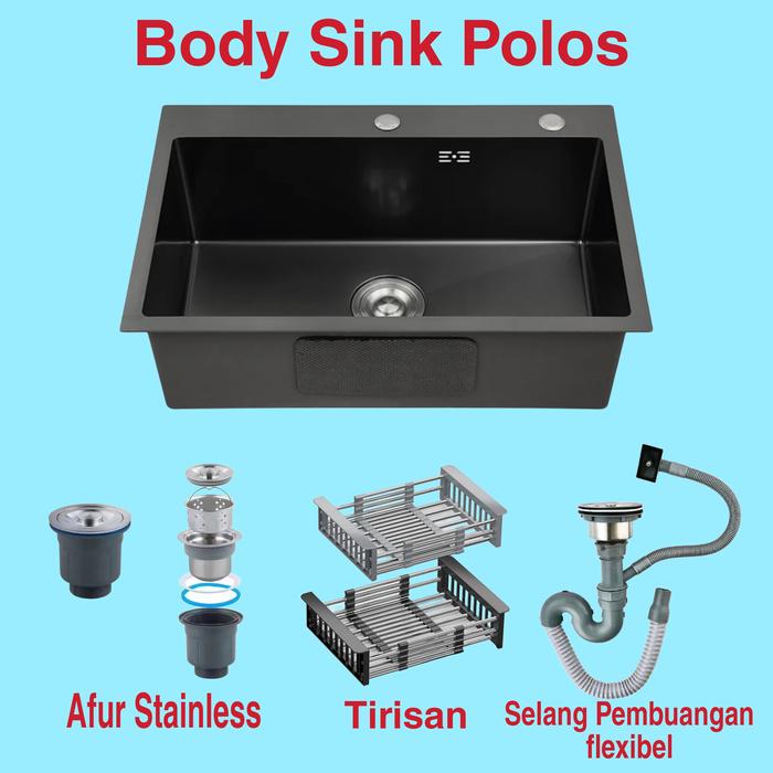 Gambar kitchen sink hitam Bak Cuci Piring 7545 sus 304 black 1 lubang - Body sink Only dari JR Sanitary undefined Tokopedia