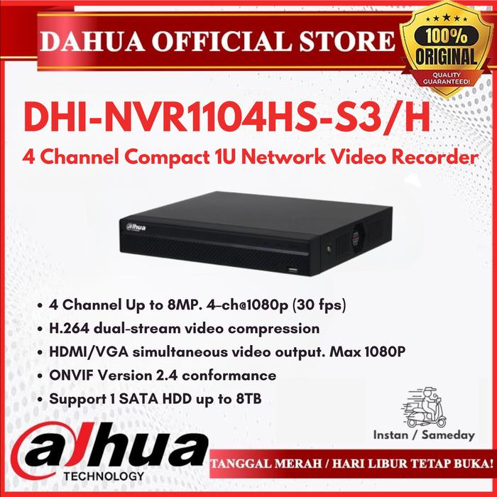 Gambar NVR Dahua DHI-NVR1104HS-S3/H 4 Channel Support Bardi/ONVIF IPCamera - NVR Only dari Dahua Official Store undefined Tokopedia