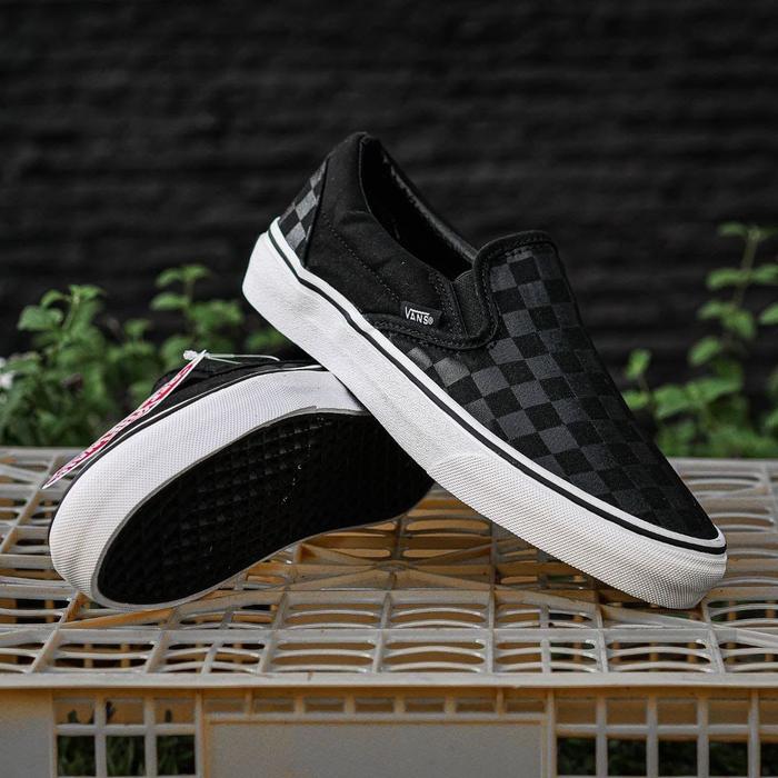 Jual Sepatu Vans Slip-On Checkerboard Black Black Original Murah
