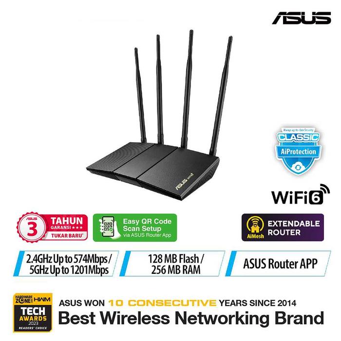 Gambar ASUS RT-AX1800HP Router WiFi 6 Dual Band AX1800 High Power dengan AiMesh & AiProtection Garansi 3 Tahun - SINGLE PACK dari Megacomp Online undefined Tokopedia