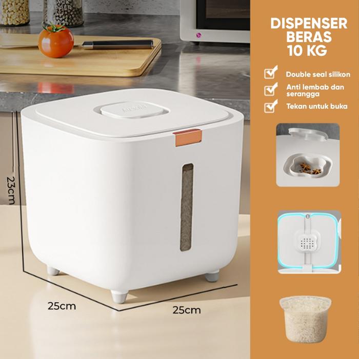 Gambar MUI TP Newstyle Tempat Penyimpanan Beras Anti Kutu dan Serangga 5KG 10KG Dispenser Beras Kotak Beras Plastik Rice Bucket E03/E04 - 10 KG - White dari MUI INDO undefined Tokopedia