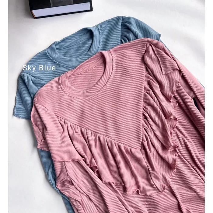 Gambar Blouse Rumbai Atasan Lady Ruffle Knit - Pink dari Tokogo.id undefined Tokopedia