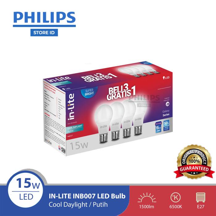 Gambar LAMPU LED BULB INLITE IN-LITE INB007 3 GRATIS 1 15WATT - Putih dari Philips Store ID undefined Tokopedia