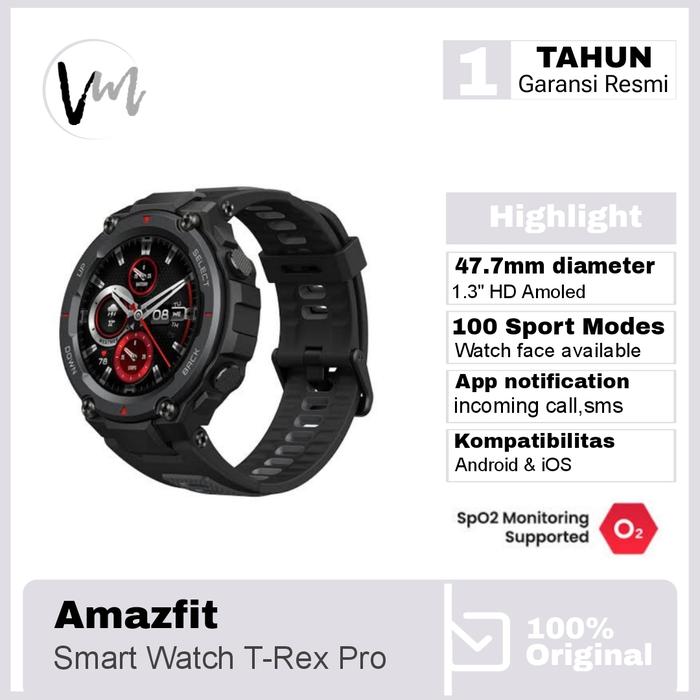 Gambar Amazfit T-Rex Pro Smart Watch - Amazfit Trex Pro - Amazfit T rex pro - Hitam dari Venus Mobile undefined Tokopedia
