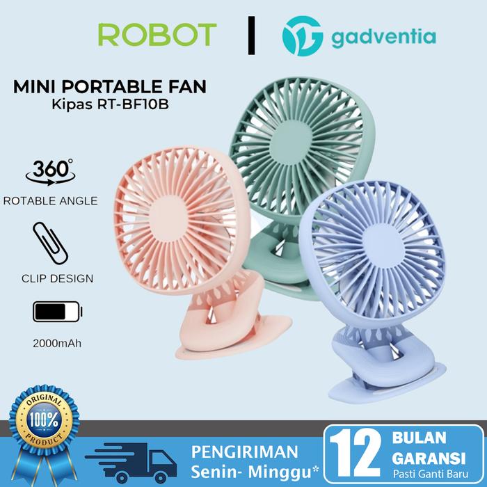 Gambar Kipas Angin Mini ROBOT RT BF10 Portable USB FAN Model Clip 2000mAh dari GADVENTIA undefined Tokopedia