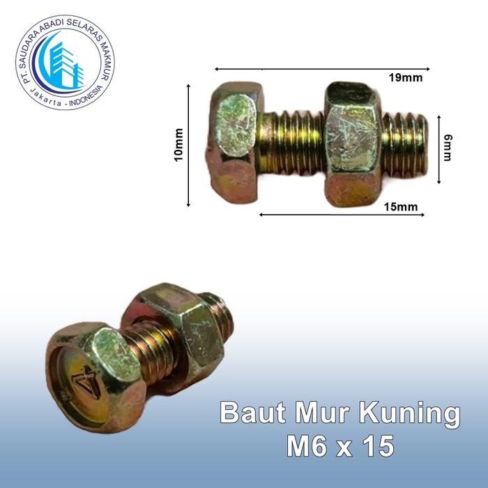 Gambar Baut Mur Kuning M6 M8 M10 - M6 x 15 dari Surya Abadi Steel undefined Tokopedia