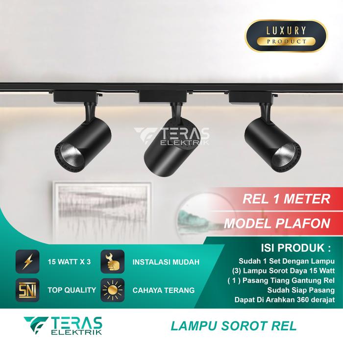 Gambar Paket Lampu sorot rel 1 set isi 3 spotlight track light rell 15 Watt - Hitam Std, Kuning Warm dari TERAS ELEKTRIK undefined Tokopedia