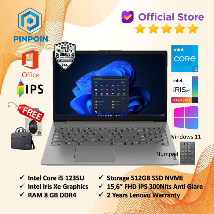 Lenovo V15 G3 i5-1235U 512GB SSD 8GB IPS Win11+OHS 8GB STANDAR, PINPOIN  BANDUNG UPGRADE KE 16GB, TANPA ANTIGORES di Pinpoin Bandung Tokopedia