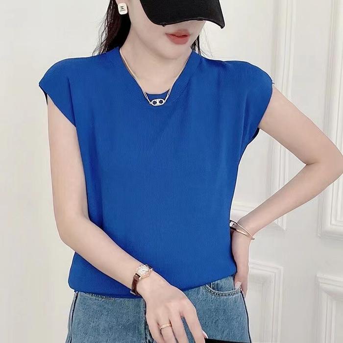 Gambar Baju Atasan Wanita Inner Rajut Knitwear Blouse Tanpa Lengan Slevles 1629 - Biru dari WEAR MY undefined Tokopedia