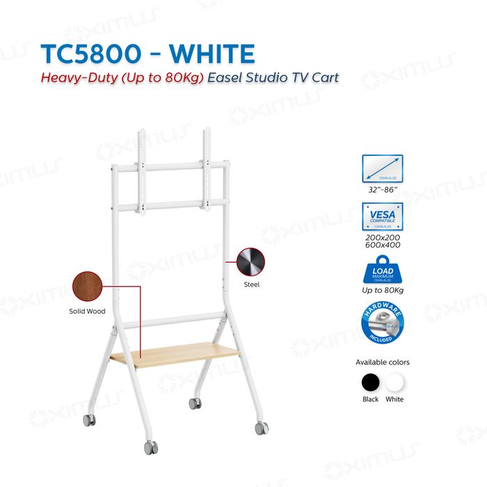 Gambar Bracket Standing LED TV Heavy Duty Roda Portable 32-86 INCH OXIMUS TC5800 Optimalisasi Ruang dengan Bracket Standing Roda Serbaguna dan Modern - TC5800 Putih, Seller dari Oximus Indonesia undefined Tokopedia
