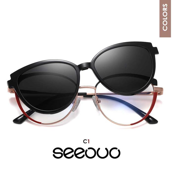 Gambar Seeouo Kacamata 2IN1 Clip ON Bentuk Cat Eye Fashion Wanita Bisa Minus Anti Silau 25104 - C1, CLIP ON NORMAL dari Seeouo undefined Tokopedia