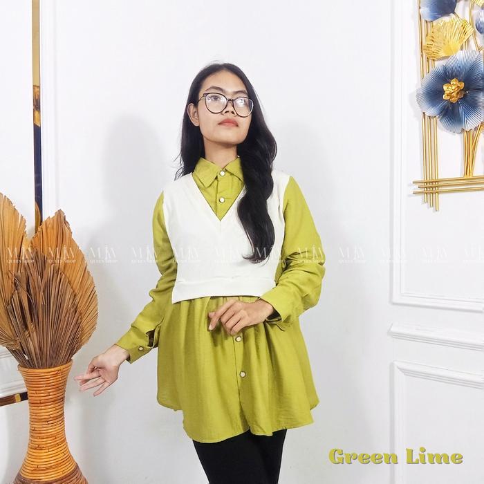 Gambar BLOUSE RARA BAHAN POLO LINEN MIX KNIT PREMIUM - Mav Queen Shop / Kemeja Wanita / Atasan Wanita / Kemeja Formal / Kemeja Kantor / Kemeja Panjang / Kemeja Pendek / Atasan Blus / Kemeja Polos / Formal Wear / Women Clothing - Green Lime dari Mav_queenshop undefined Tokopedia