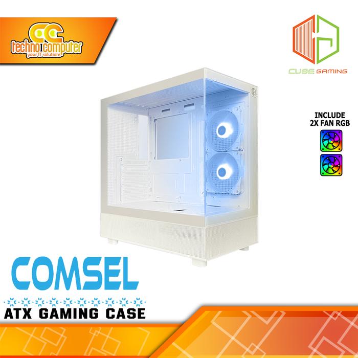 Gambar CASING CUBE GAMING COMSEL - Mid Tower ATX Tempered Case (Free 2x RGB Fan) - Putih dari Techno Computer Bali undefined Tokopedia