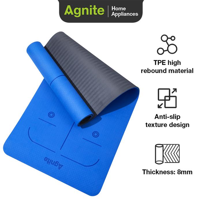 Gambar Agnite Matras Yoga / Dual Color Yoga Matt TPE Tebal 6 mm dan 8 mm Body Positioning Line ER206 - Biru, 6 mm dari Agnite Indonesia undefined Tokopedia