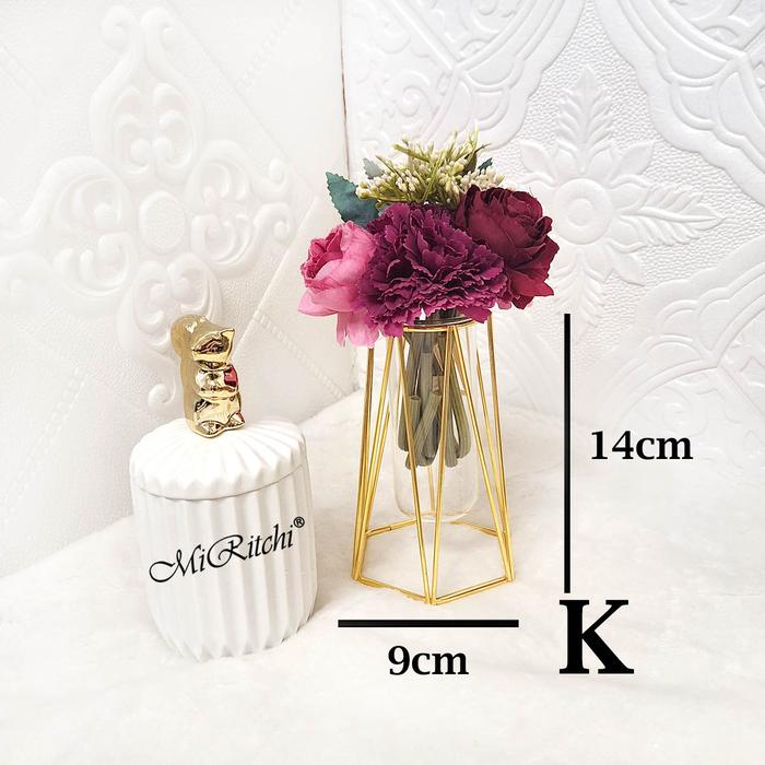 Gambar Vas Bunga Buket Aesthetic MiRitchi Kaca Gold Iron Metal Vase Artificial Flower Pot - VAS K(MINI)+BGN dari MiRitchi undefined Tokopedia