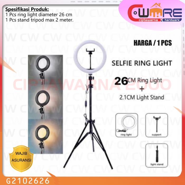 Gambar Paket Tripod 200cm + Lampu Ring Light LED 26cm 10" Selfie Tiktok - LRC - KUALITAS MEDIUM dari Ciptawarna2000 Home Living undefined Tokopedia
