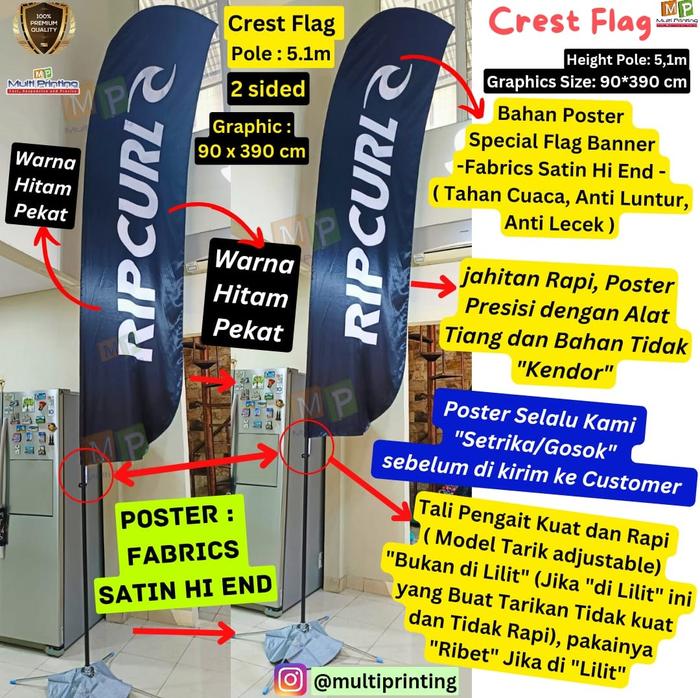 Gambar CREST Flag Banner-Flag Banner-Flying Banner-Beachflag Banner - 2 Sisi, Alat+Poster-3 m dari Multi Printing Group undefined Tokopedia