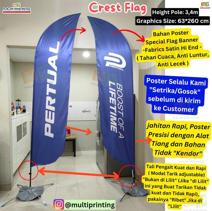 Gambar CREST FLAG Banner-Flying Banner-Beach Flag Banner-Standing Flag Banner - 1 Sisi, Alat+Poster 3 m dari Multi Printing Group undefined Tokopedia