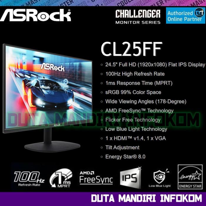 Gambar ASRock Challenger CL25FF 24.5" I CL27FF 27" Inch - FHD IPS 100Hz 1ms sRGB 99% AMD FreeSync HDMI VGA Monitor - 24.5" Inch dari Duta Mandiri Infokom undefined Tokopedia
