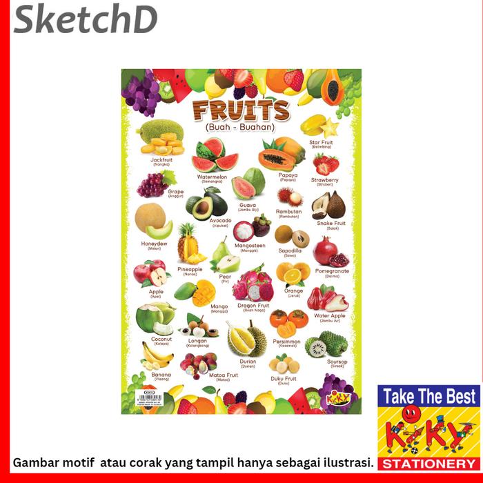 Gambar Poster edukasi anak - belajar angka abjad hewan hitungan buah - Buah-Buahan dari SketchD undefined Tokopedia