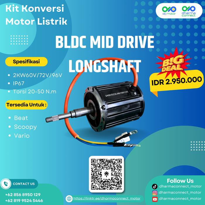 Jual Dinamo BLDC Mid Drive Motor Listrik 2000W Longshaft Kab