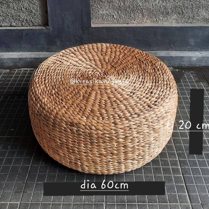Gambar Pouf Anyaman Eceng Gondok Diameter 60cm, Tipe B - Rangka Kayu dari kreasikayu undefined Tokopedia