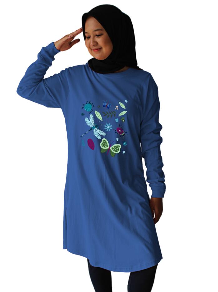 Gambar Atasan Tunik Kaos Wanita Oversize Jumbo lengan Panjang Katun Combed 24s Baju Muslimah Long Top KPU1 - Denim, L dari Halaqah88 undefined Tokopedia