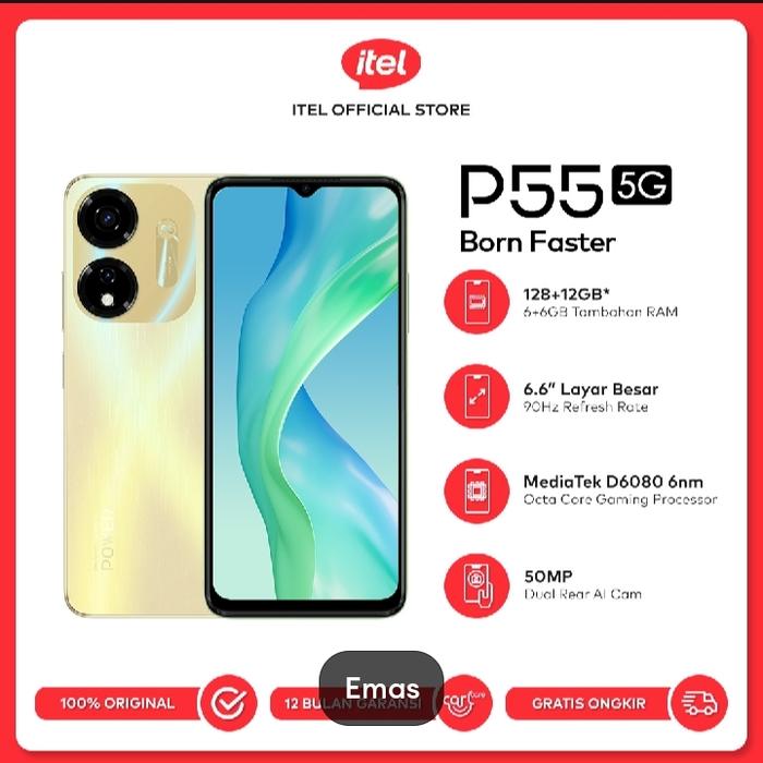 Gambar itel P55 5G 6/128GB-Dimensity 6080 - 90Hz - 50MP Camera - 5000mAh 18W - Gold dari Ajiex Wicaksono undefined Tokopedia