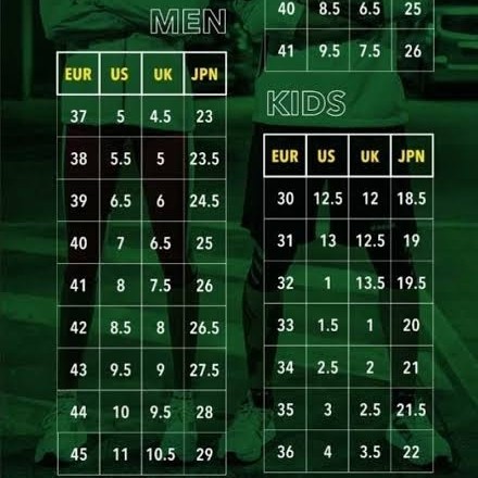 Diadora shoe size chart hotsell