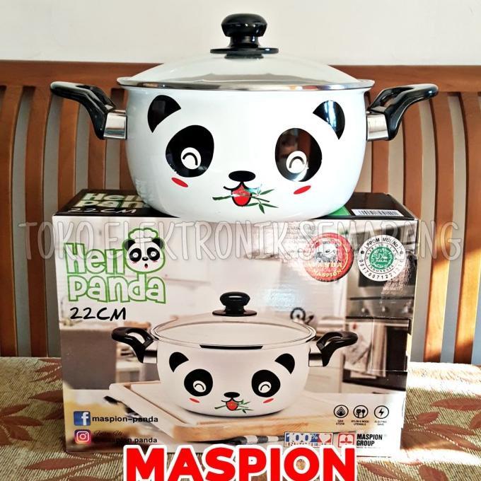 Gambar [SEDIA] MASPION PANCI ENAMEL 22 CM HELLO PANDA TUTUP KACA - HELO PANDA 18CM dari Menjadi Besar undefined Tokopedia