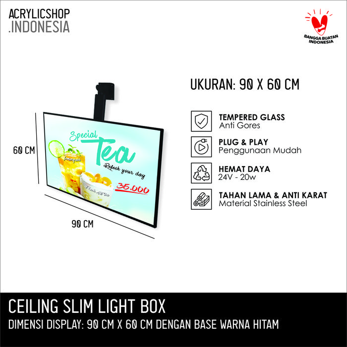 Gambar LED Menu Gantung Slim Murah | Slim Light Ceiling Papan Menu & Iklan LED | Display Adv Gantung Menu & Promosi Café, F&B Store, Restaurant - 60 x 90 cm dari acrylicshopindonesia undefined Tokopedia