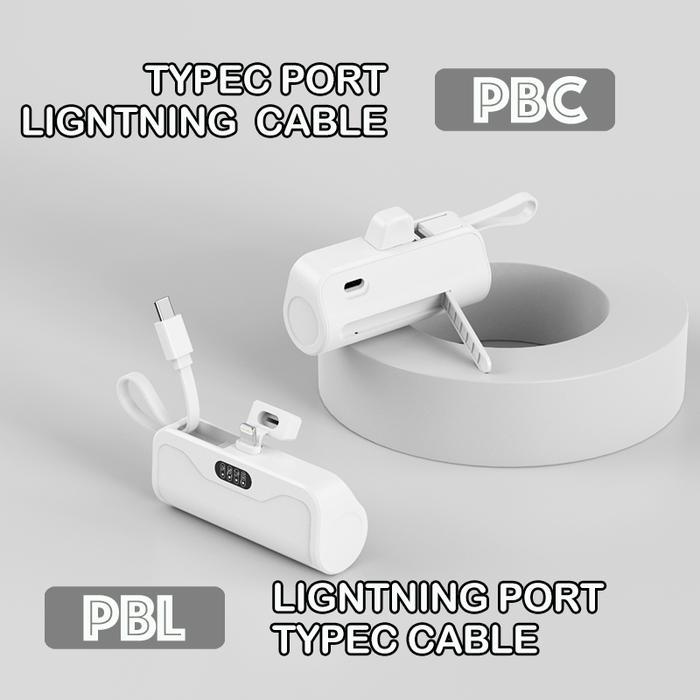 Gambar Fashion Mini Portable PowerBank USB Type C/iPhone Lightning  Fast Charging 5000mAh Built In Cable Lightweight Mini Emergency Charge 2 Conector Options With Stand Of Power Bank Portable Charger Battery for Iphone and Android Lipstick Size - Putih, TYPEC dari irithel88 undefined Tokopedia
