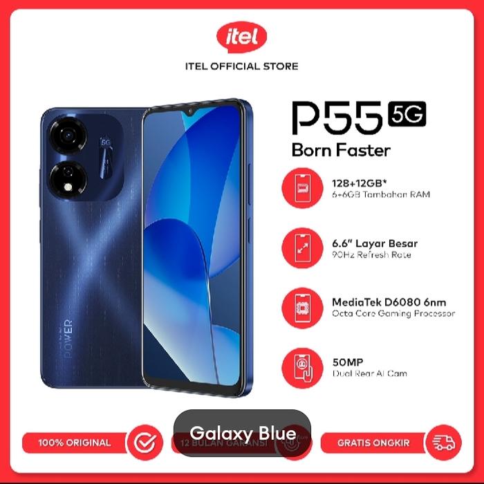 Gambar itel P55 5G 6/128GB-Dimensity 6080 - 90Hz - 50MP Camera - 5000mAh 18W - Biru dari Ajiex Wicaksono undefined Tokopedia