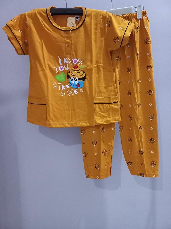 Gambar Baju Tidur CP Jumbo merek Tessa ( Celana Panjang Lengan Pendek Jumbo ) - Kuning dari GoRyu17 undefined Tokopedia