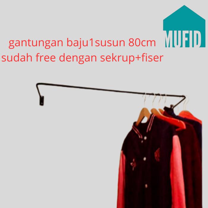 Gambar GANTUNGAN BAJU DINDING BESI SERBAGUNA 1 SUSUN PANJANG 80CM/PANJANG 100CM - 1SUSUN P. 80 CM dari semuajadigampangg undefined Tokopedia