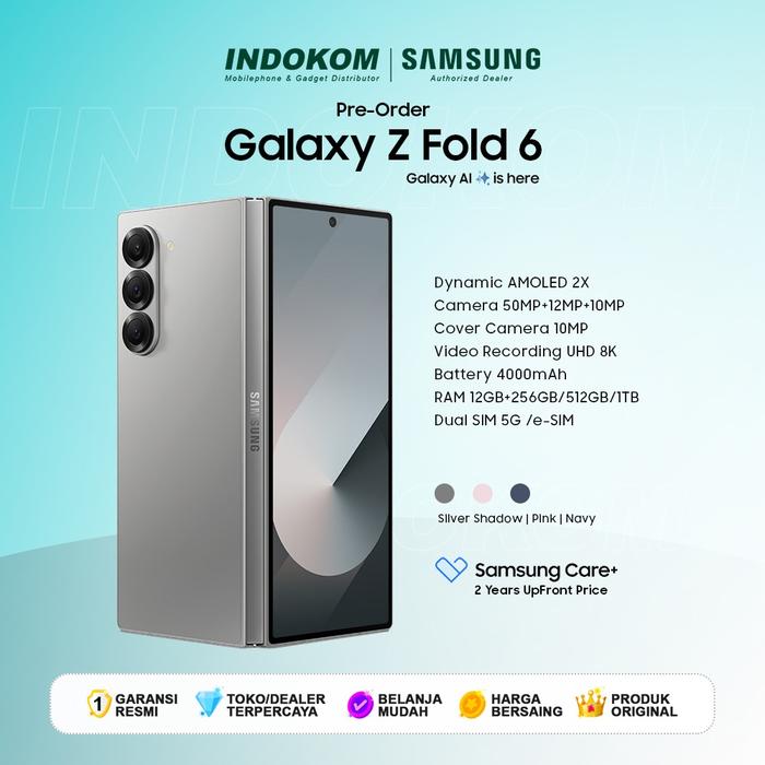 Gambar Samsung Galaxy Z Fold 6 RAM 12GB ROM 256/512GB/1TB Garansi Resmi - Silver Shadow, 12GB/256GB dari Indokom Store undefined Tokopedia