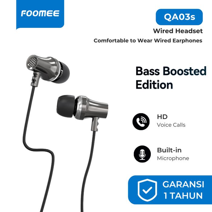 Gambar Earphone Wired Bass Boosted Music headset Metal Cavity FOOMEE QA03s dari Foomee Official Store undefined Tokopedia