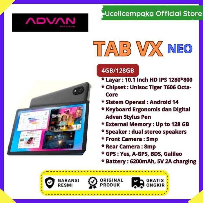 Gambar Advan Tab Vx Neo 4GB/128GB 10.1”IPS SCREEN TABLET ANDROID 14 - Garansi Resmi - Hitam dari Ucellcempaka undefined Tokopedia