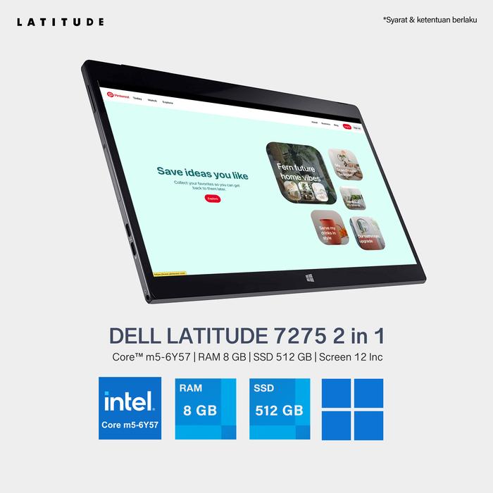 Gambar LAPTOP DELL 7275 2 in 1 Core m5 RAM 8 GB SSD 512 GB LAYAR 12 Inc Tcs - RAM 8/256 GB dari GudangLaptoopBtm undefined Tokopedia