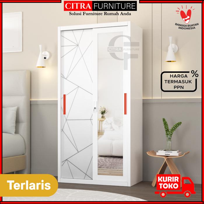 Gambar Lemari Pakaian Besi 2 Pintu Sliding |LP Baju Sleding Kaca 201 D - MOTIF-H, DIRAKIT dari Citra furniture undefined Tokopedia