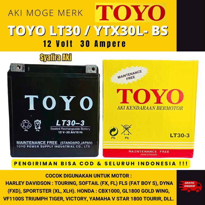 Gambar Aki Harley Davidson Touring Ultra Toyo YTX30L/LT30 dari Syafira Aki undefined Tokopedia