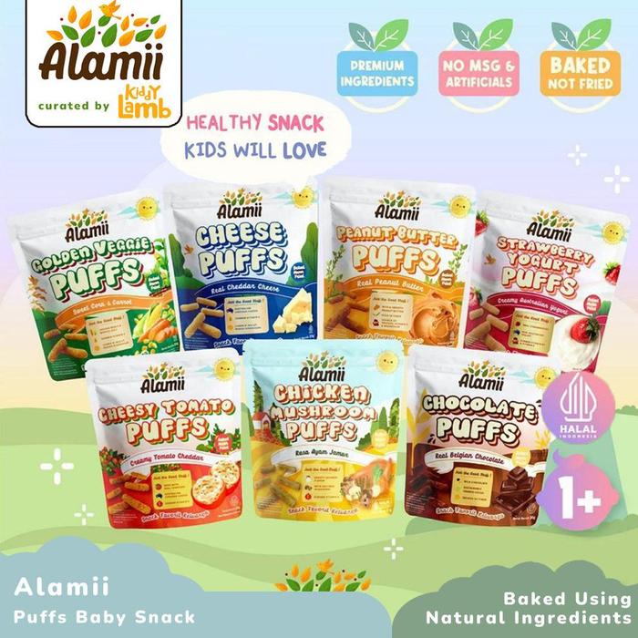 Gambar Mega Alamii Puffs Snack 25G / Snack Anak Bayi Mpasi Sehat Non Msg / Cheese Peanut Butter Golden Veggie Strawberry Yogurt Cheesy Tomato Chocolate Chicken - Kiddy Lamb dari Fionaf Stuff undefined Tokopedia
