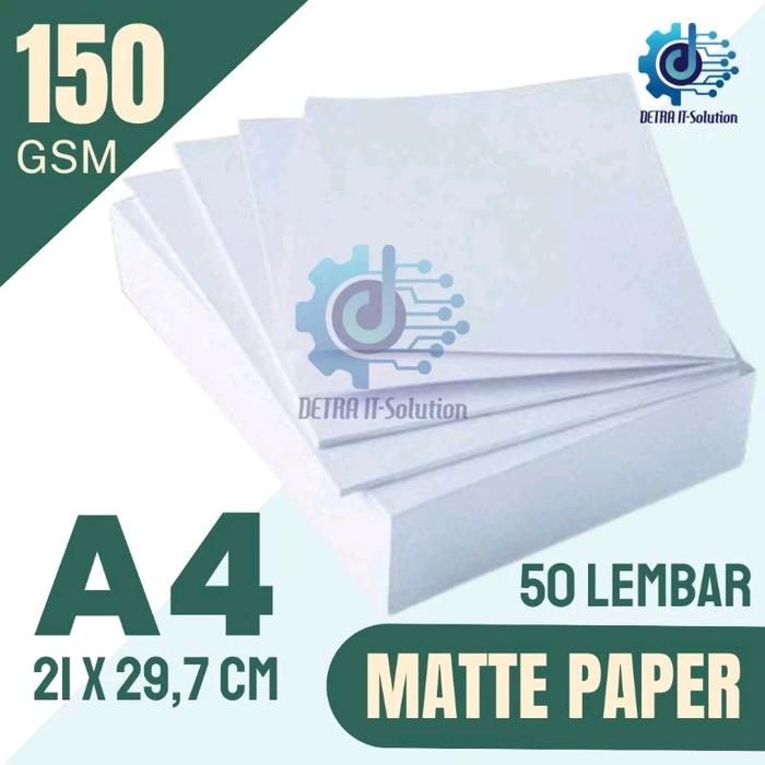 Gambar Kertas matte paper matt paper 150 gsm A4 isi 100 lembar / 50 lembar / bahan brosur doff / leaflet / mirip art paper - 50 Lbr - 150gsm dari DETRA IT Solution undefined Tokopedia