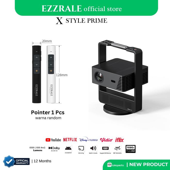 Gambar EZZRALE SMART PROYEKTOR LCD X STYLE PRIME - Proyektor Android 9.0 600 ANSI 10W*2 Speaker DOLBY HDMI2 USB2 WiFi 6 Fokus Otomatis 16:9 4:3 Auto-fit 2000:1 Kontras 12 Bulan Garansi - Prime+Pointer dari EZZRALE undefined Tokopedia