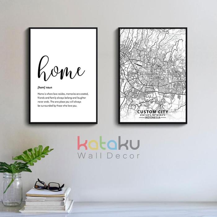 Gambar Pajangan Dinding Set 2 Wall Decor Custom City Map Art Home Definition Hiasan Dinding A3 - Frame Block dari satustor undefined Tokopedia