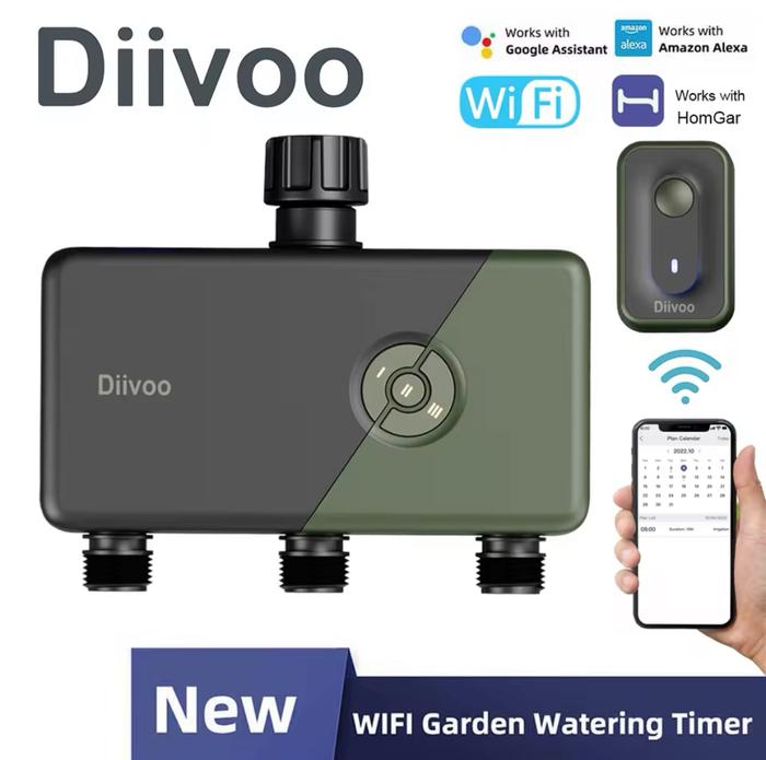 Gambar Diivoo DI-WT11W-EUGN-Q Alat Siram Otomatis Water Timer WiFi Garden Watering Timers 3 Zone Drip Irrigation Indoor Outdoor Programmable Controller Automatic Valve Google Assistant Alexa Voice | 2.033.0079 | DI-WT11W-EUGN-Q dari More More More More undefined Tokopedia