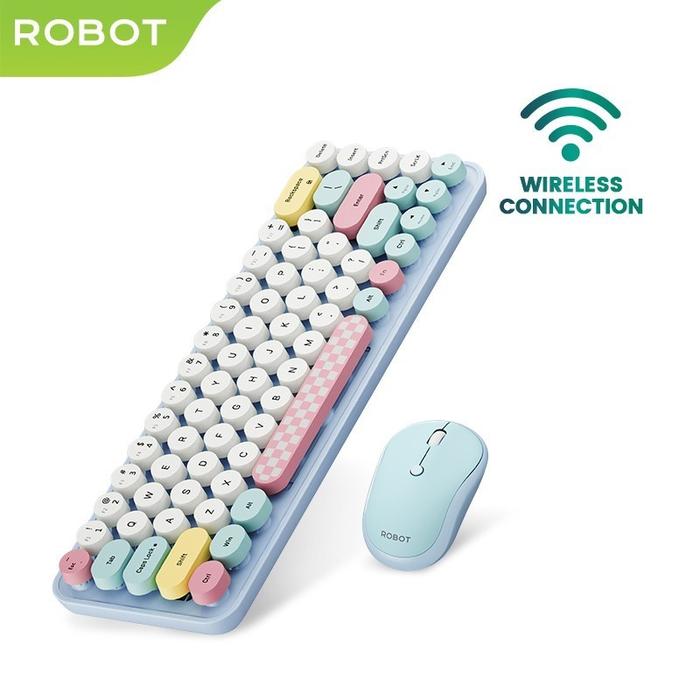Gambar Robot KM3600 Keyboard Mouse Combo Wireless 2.4G Colorfull Stylish Mini - Blue Colorful dari Starcomp Purwokerto undefined Tokopedia